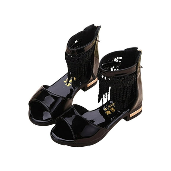 ZACPNCV Girls Sandals Flower Girls Dress Shoes Open Toe Kids Summer High Heels Dance Sandals Black 5-6 Years