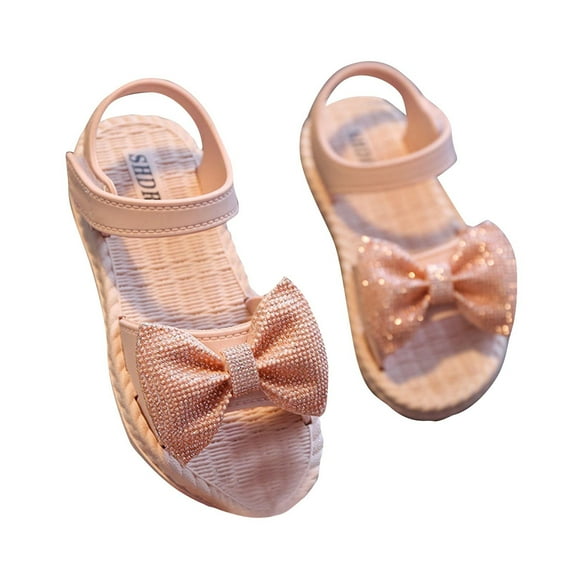 ZACPNCV Girls Sandals Flower Girls Dress Shoes Open Toe Little Kid Summer Flats Pink 6.5-7 Years