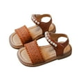 thumbnail image 1 of ZACPNCV Girls Sandals Open Toe Cute Flowers Princess Girls Flats Summer Dress Shoes Sandals for Toddler Brown 12-18 Months, 1 of 1