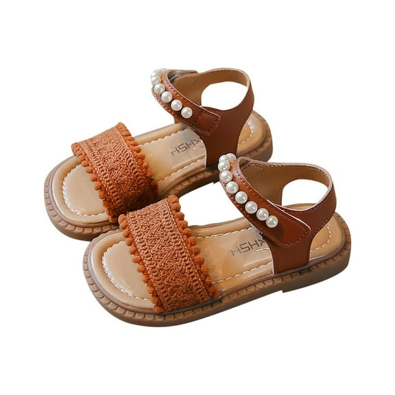 ZACPNCV Girls Sandals Open Toe Cute Flowers Princess Girls Flats Summer Dress Shoes Sandals for Toddler Brown 2-2.5 Years
