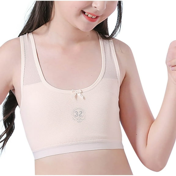 ZACPNCV Girls Seamless Bra Comfort Soft Invisible Dig-Free Teen Bras Beige L