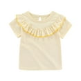 thumbnail image 1 of ZACPNCV Girls Shirts Crewneck Ruffle Short Sleeve Summer Blouses Casual Cute Flowy Tees Tops Beige 6-12 Months, 1 of 9