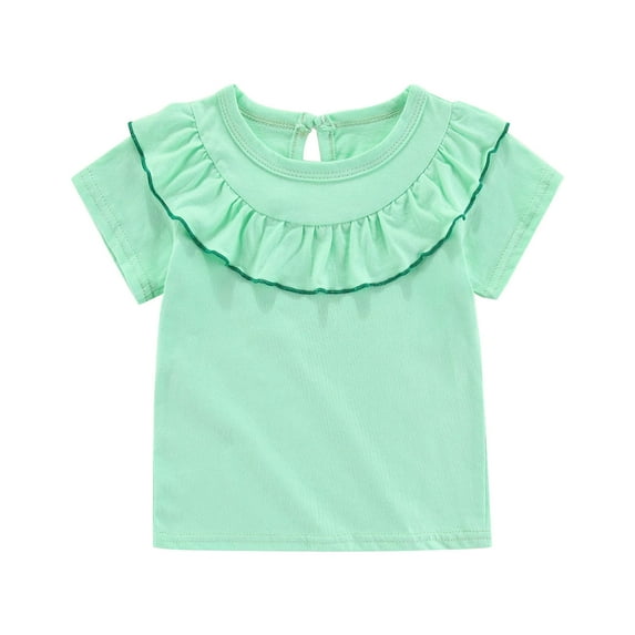 ZACPNCV Girls Shirts Crewneck Ruffle Short Sleeve Summer Blouses Casual Cute Flowy Tees Tops Mint Green 3-4 Years