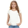 thumbnail image 1 of ZACPNCV Girls Short Cap Sleeve T Shirts Kids Crew Neck Casual Loose Summer Tops White 6-7 Years, 1 of 7