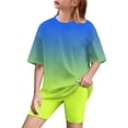 thumbnail image 1 of ZACPNCV Girls Short Sleeve T Shirt with Biker Shorts Set 2 Piece Summer Outfits Blue 6-7 Years, 1 of 8