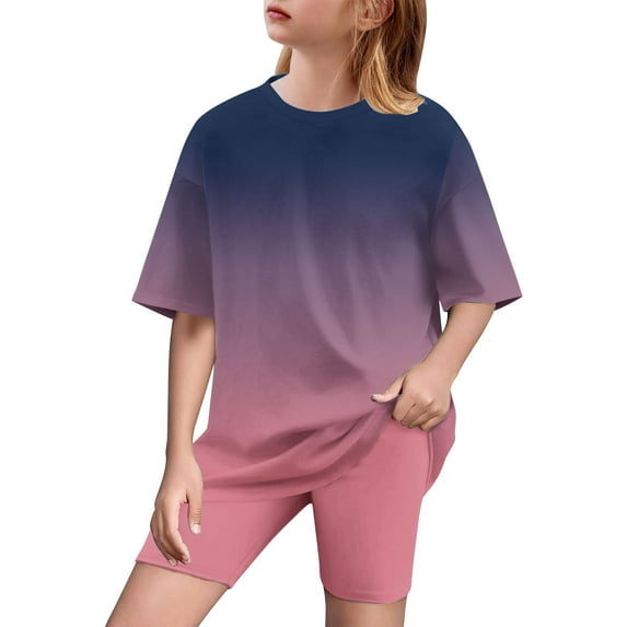 ZACPNCV Girls Short Sleeve T Shirt with Biker Shorts Set 2 Piece Summer Outfits Purple 10-11 Years