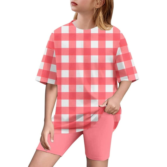 ZACPNCV Girls Short Sleeve T Shirt with Biker Shorts Set 2 Piece Summer Outfits Red 10-11 Years