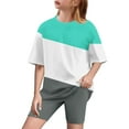 thumbnail image 1 of ZACPNCV Girls Short Sleeve T Shirt with Biker Shorts Set Color Blocked 2 Piece Summer Outfits Green 6-7 Years, 1 of 8