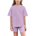 thumbnail image 1 of ZACPNCV Girls Short Sleeve T Shirt with Biker Shorts Set Solid Color 2 Piece Summer Outfits Purple 5-6 Years, 1 of 9