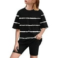 thumbnail image 1 of ZACPNCV Girls Short Sleeve T Shirt with Biker Shorts Set Striped Print 2 Piece Summer Outfits Black 6-7 Years, 1 of 8