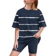 thumbnail image 1 of ZACPNCV Girls Short Sleeve T Shirt with Biker Shorts Set Striped Print 2 Piece Summer Outfits Navy 5-6 Years, 1 of 8