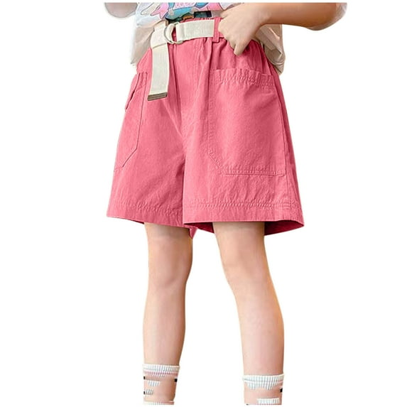 ZACPNCV Girls Shorts Elastic Waist Solid Color Wide Leg Knee Length Shorts for Kids Summer Sport Bermuda Shorts Pink 5-6 Years