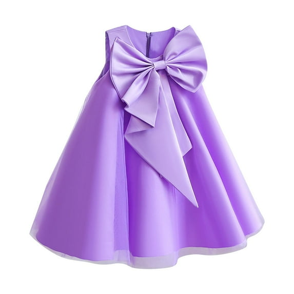 ZACPNCV Girls Sleeveless Bow-Knot Birthday Party Dresses Kids Princess Communion Gown Bridesmaid Wedding Prom Dress 7-8 Years