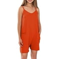 thumbnail image 1 of ZACPNCV Girls Sleeveless Jumpsuits V Neck Spaghetti Strap Romper Shorts with Pockets Casual Stretchy Short Overalls for Kids Orange 9-10 Years, 1 of 9