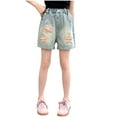 thumbnail image 1 of ZACPNCV Girls Slim-fit Denim Shorts Elastic High Waisted Jeans Casual Summer Ripped Roll Up Hem Skimmer Midi Shorts Pants Light Blue 9-10 Years, 1 of 7