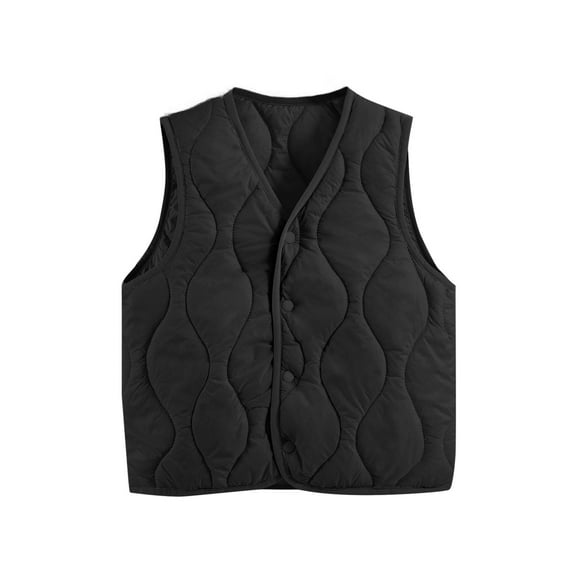 ZACPNCV Girls Solid Color Bodywarmer Puffer Vest Kids Lightweight Sleeveless Button Soft Comfort Trendy Fall Winter Tops Black 6-7 Years