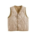 thumbnail image 1 of ZACPNCV Girls Solid Color Bodywarmer Puffer Vest Kids Lightweight Sleeveless Button Soft Comfort Trendy Fall Winter Tops Khaki 14-15 Years, 1 of 7