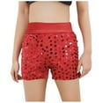 thumbnail image 1 of ZACPNCV Girls Sparkle Glitter Athletic Shorts Kids High Waist Gymnastics Dance Shorts Tumbling Red 5-6 Years, 1 of 4