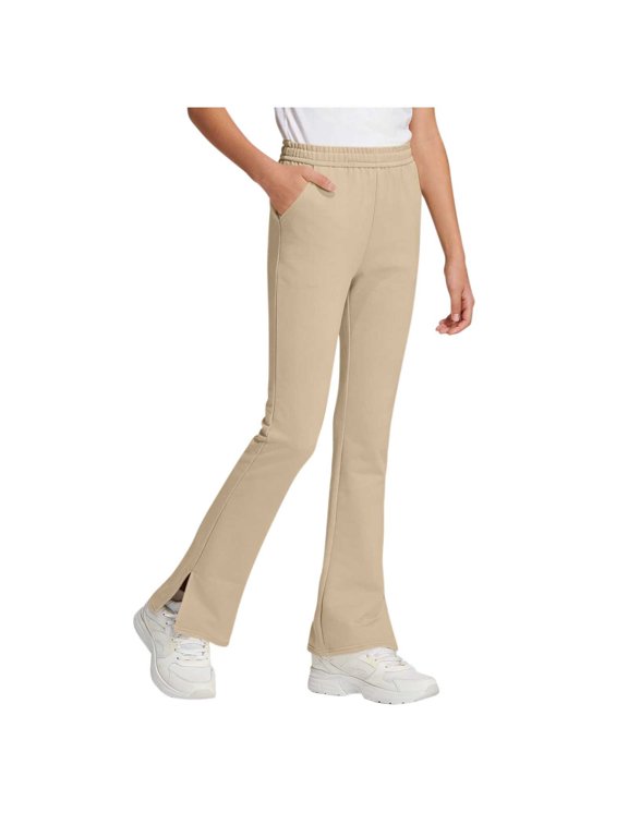 Girls Split Hem Flare Yoga Pants Kids Cotton Blend Bell Bottom Trousers High Waisted Solid Color Casual Daily Wear Long Pants,Khaki