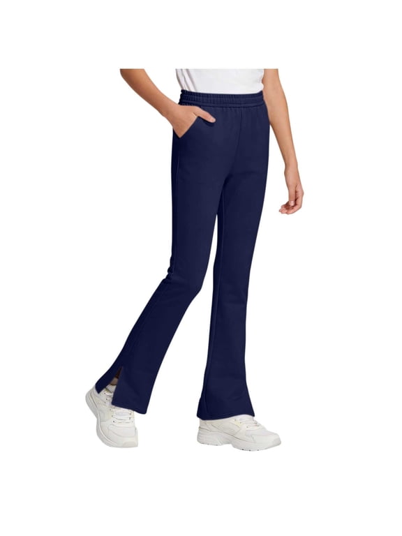 Girls Split Hem Flare Yoga Pants Kids Cotton Blend Bell Bottom Trousers High Waisted Solid Color Casual Daily Wear Long Pants,Navy