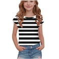thumbnail image 1 of ZACPNCV Girls Striped Ruffle Sleeve Shirt Kids Summer Crewneck Tops Casual Tees Black 11-12 Years, 1 of 7