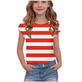 thumbnail image 1 of ZACPNCV Girls Striped Ruffle Sleeve Shirt Kids Summer Crewneck Tops Casual Tees Red 14-15 Years, 1 of 7