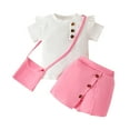 thumbnail image 1 of ZACPNCV Girls Summer 2 Piece Outfit Ribbed Ruffle Cap Sleeve Sleeveless Top and Bow Front Skort Shorts Set Kids Shorts Skirt Bag Set Pink 12-18 Months, 1 of 9