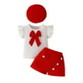 thumbnail image 1 of ZACPNCV Girls Summer 2 Piece Outfit Ribbed Ruffle Cap Sleeve Sleeveless Top and Bow Front Skort Shorts Set Kids Shorts Hat Set Red 9-12 Months, 1 of 9