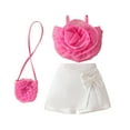 thumbnail image 1 of ZACPNCV Girls Summer 2 Piece Outfit Ribbed Ruffle Cap Sleeve Sleeveless Top and Bow Front Skort Shorts Set Kids Shorts Set Pink 2-3 Years, 1 of 9