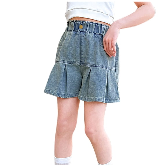 ZACPNCV Girls Summer Casual Denim Mini Skirt High Waist Pleated Skirt Short Culottes Light Blue 15-16 Years