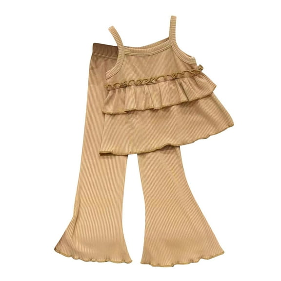 ZACPNCV Girls Summer Clothes 2 Piece Outfits Tank Top and Pants Sets for Kid Casual Dance Beach Khaki 6-7 Years
