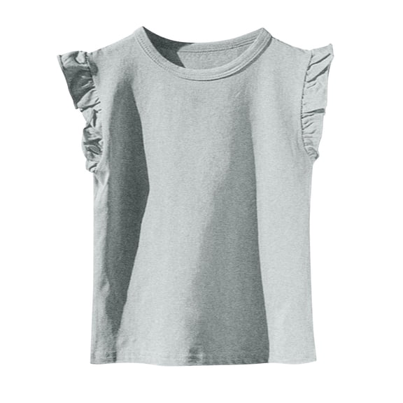ZACPNCV Girls Summer Flutter Sleeve Ruffle Collar Shirts Slim Fit Casual Tank Tops Gray 10-11 Years