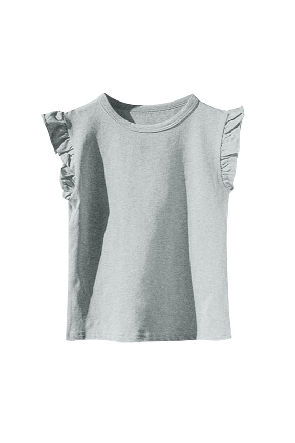 Girls Summer Flutter Sleeve Ruffle Collar Shirts Slim Fit Casual Tank Tops Gray 8-9 Years