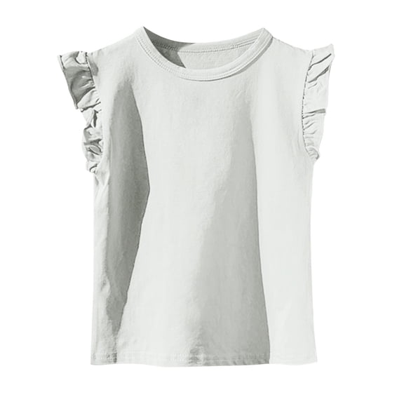 ZACPNCV Girls Summer Flutter Sleeve Ruffle Collar Shirts Slim Fit Casual Tank Tops White 10-11 Years