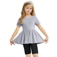 thumbnail image 1 of ZACPNCV Girls Summer Outfits Short Sleeve Ruffle Hem Top and Biker Shorts Set Girl Clothes Gray 10-11 Years, 1 of 9