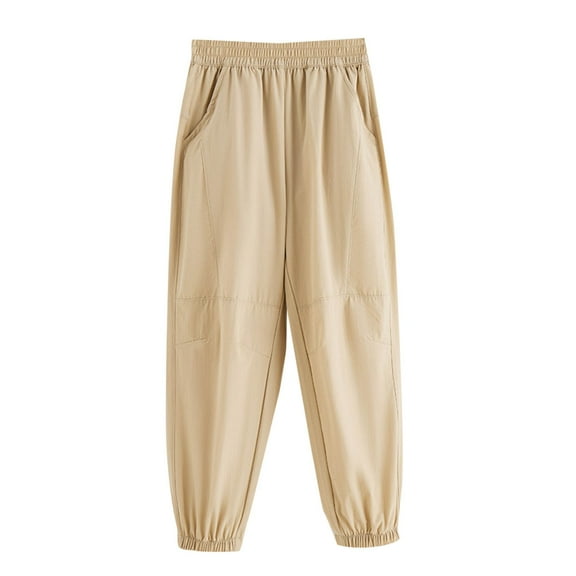 ZACPNCV Girls Summer Pants Cute Loose Palazzo Harem Trouser with Pockets Khaki 5-6 Years