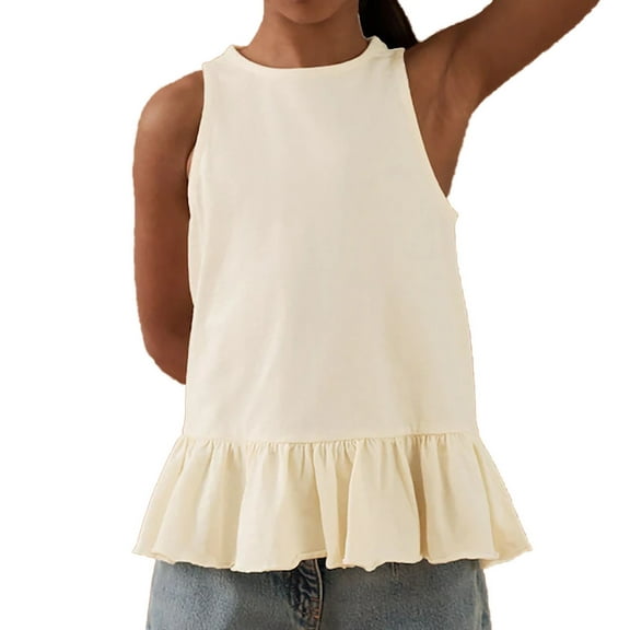 ZACPNCV Girls Summer Short Sleeve Shirt Kids Crewneck Hem Soft Tunic Tops T-Shirts Beige 7-8 Years