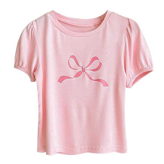 ZACPNCV Girls Summer Short Sleeve Shirt Kids Crewneck Tops T-Shirts Pink 1-2 Years