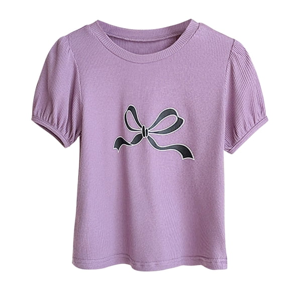 ZACPNCV Girls Summer Short Sleeve Shirt Kids Crewneck Tops T-Shirts Purple 6-7 Years