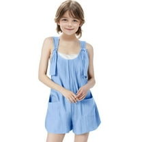 ZACPNCV Girls Summer Strap Short Jumpsuit Cute Clothes for Teen Girls Romper Shorts Junior Beach Vacation Essentials Outfits Blue 11-12 Years