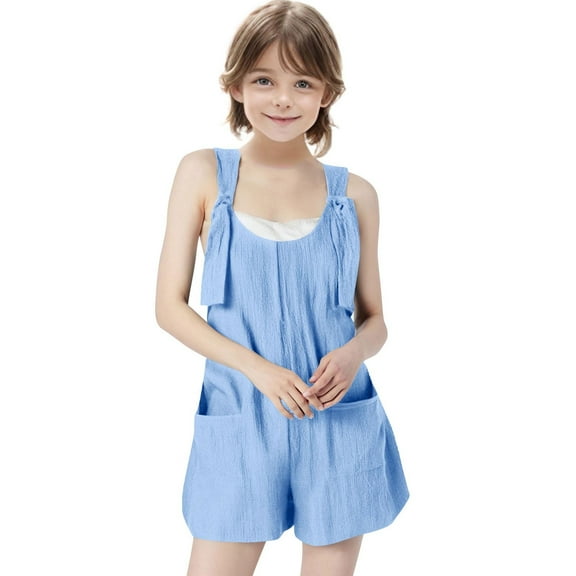 ZACPNCV Girls Summer Strap Short Jumpsuit Cute Clothes for Teen Girls Romper Shorts Junior Beach Vacation Essentials Outfits Blue 11-12 Years