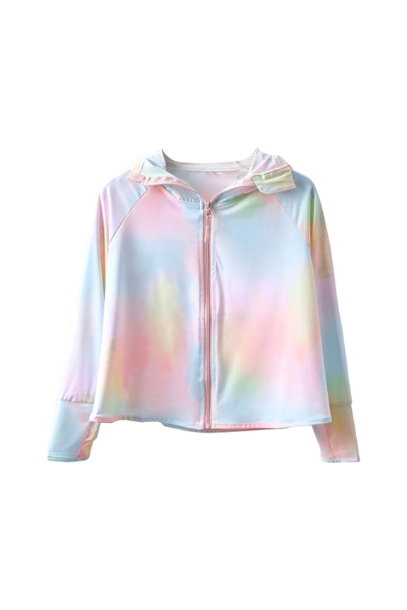 Girls Sun Protection Jacket Kids UPF 50+ Long Sleeve Zip Up Hoodie Jacket Cooling Shirt Multicolor 7-8 Years