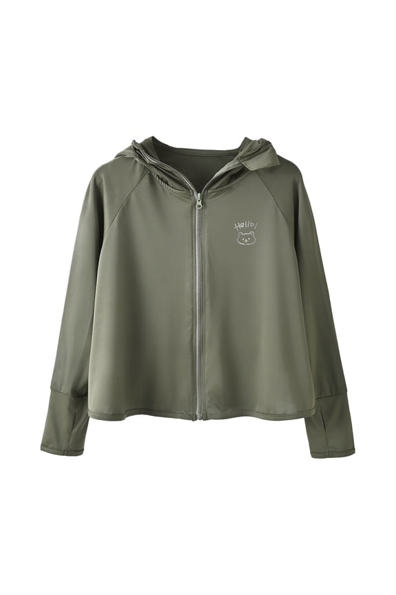 Girls Sun Protection Jacket Kids UPF 50+ Long Sleeve Zip Up Hoodie Jacket Cooling Shirt Olive Green 3-4 Years