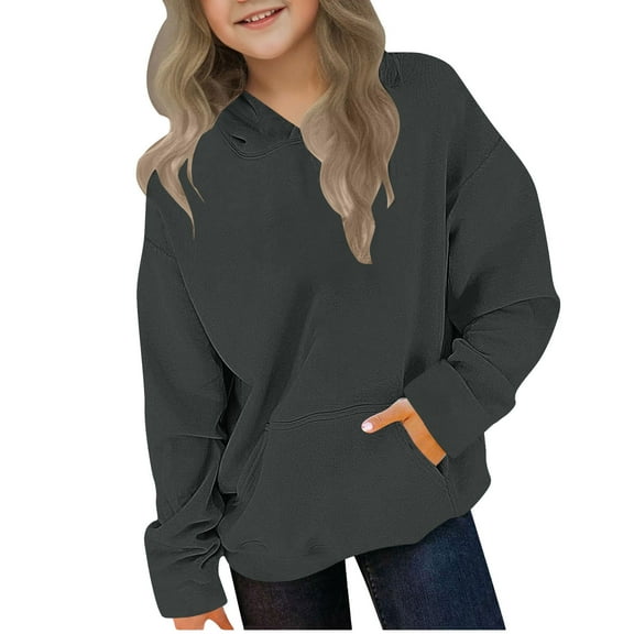 ZACPNCV Girls Sweatshirt Half Zip Hoodie Fleece Pullover Sweatshirts for Teen Girls Fall Winter Clothes Thumb Hole Dark Gray 11-12 Years