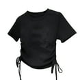 thumbnail image 1 of ZACPNCV Girls Tees Shirts Cute Crew Neck Short Sleeve Side Dstring Solid Tops Kids Summer Clothes Black 6-7 Years, 1 of 4