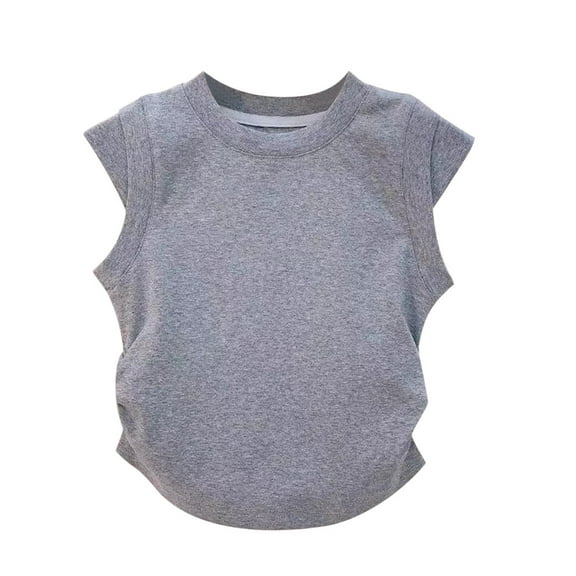 ZACPNCV Girls Tees Shirts Cute Crew Neck Short Sleeve Side Dstring Solid Tops Kids Summer Clothes Gray 4-5 Years