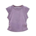 thumbnail image 1 of ZACPNCV Girls Tees Shirts Cute Crew Neck Short Sleeve Side Dstring Solid Tops Kids Summer Clothes Purple 3-4 Years, 1 of 4