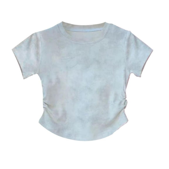 ZACPNCV Girls Tees Shirts Cute Crew Neck Short Sleeve Side Dstring Solid Tops Kids Summer Clothes White 10-11 Years