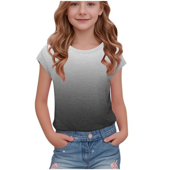 ZACPNCV Girls Tie Dye Ruffle Sleeve Shirt Kids Summer Crewneck Tops Casual Tees Black 9-10 Years