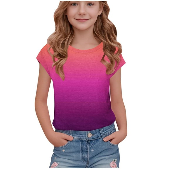 ZACPNCV Girls Tie Dye Ruffle Sleeve Shirt Kids Summer Crewneck Tops Casual Tees Orange 14-15 Years